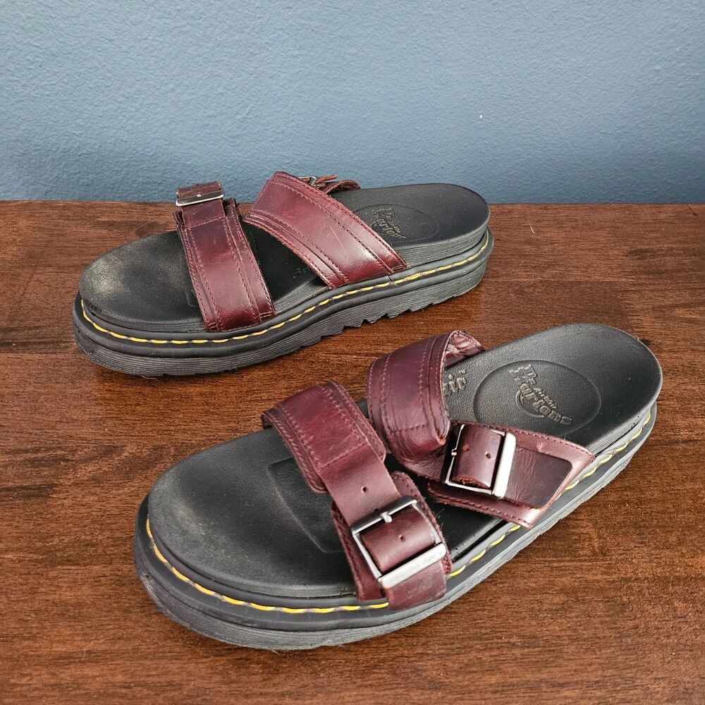 Dr. Martens Myles M 8 W 10 Leather Slide Sandals Burgundy JY004 Charro Brando